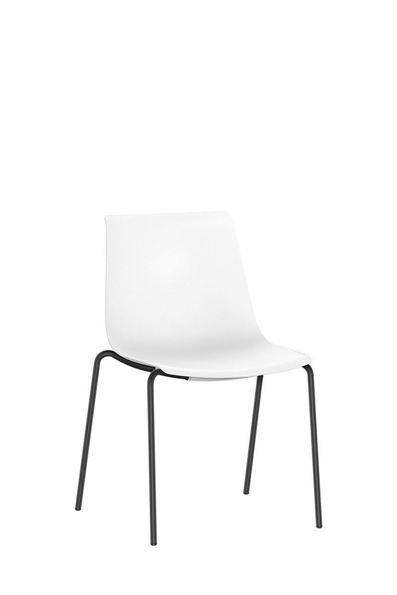 Bezoekersstoel SHUFFLEis1 met zwart gecoate vierpoot en witte kunststof schaal zonder stoffering | by Interstuhl
