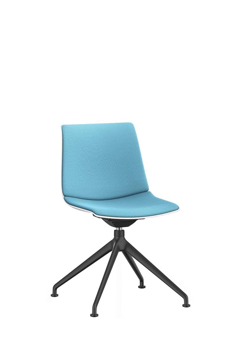Gæste-kontorstol SHUFFLEis1 med firbenet, sortcoatet fod- og drejekryds og blå sæde- og rygpolstring | by Interstuhl
